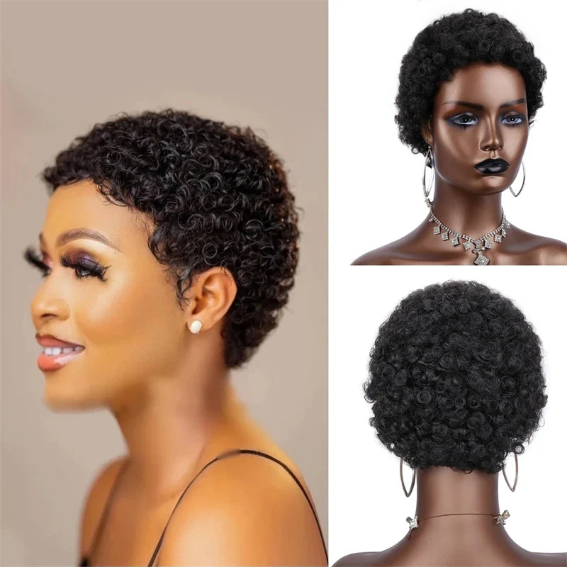 Short Afro Curly Human Hair Wig-5