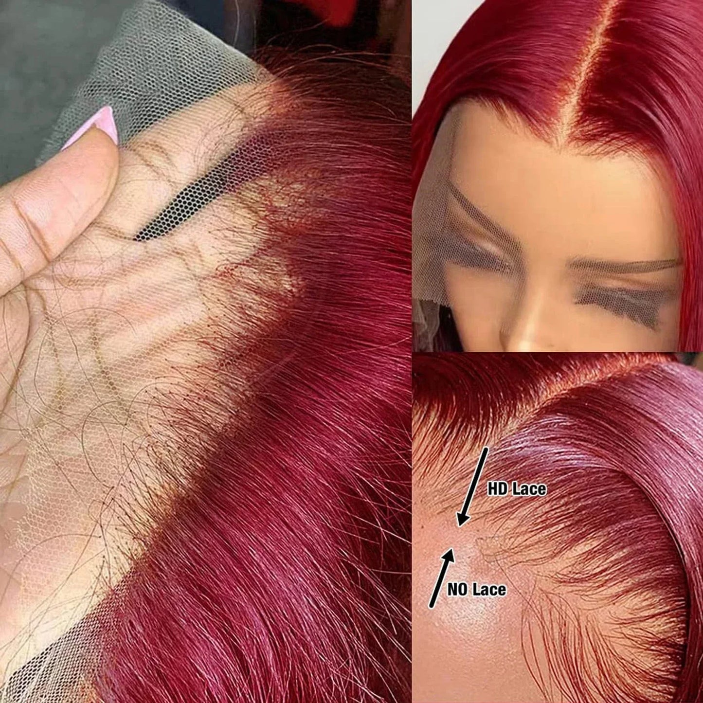 Burgundy Transparent Bob Human Hair Wig-2