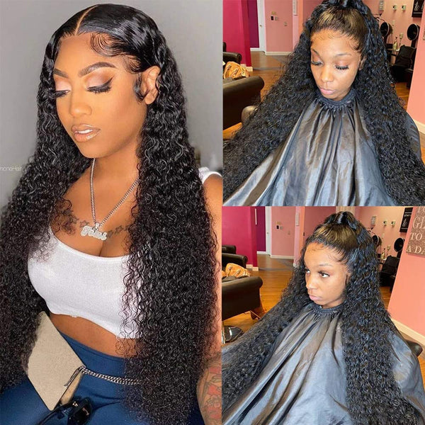 150% Density Brazilian Water Wave Lace Front Wig for Black Women - 16 Inch with Pre-Plucked Bleached Knots and Baby Hair