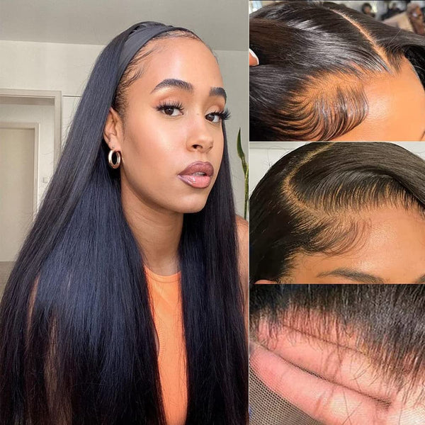 13X6 Human Hair Straight Lace Front Wig - 150% Density Glueless, Pre-Plucked with Baby Hair, Natural Hairline (22 Inch, Natural Color)