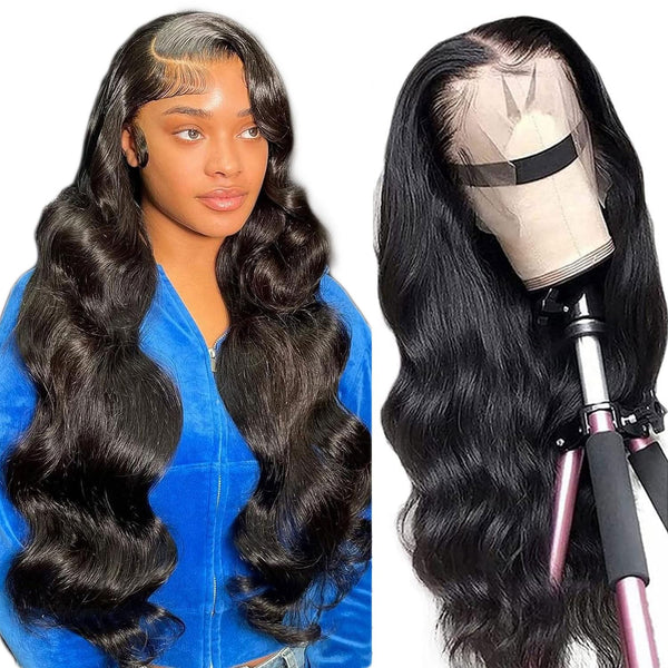 18-Inch Pre-Plucked HD Lace Front Body Wave Wig - 180 Density Brazilian Virgin Human Hair, Glueless, Natural Black for Women
