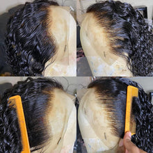 28-Inch Deep Wave Lace Front Wig - 13x4 HD Transparent Lace Frontal Human Hair Wig for Women, Brazilian Curly Glueless Design, Pre-Plucked Natural Black Color