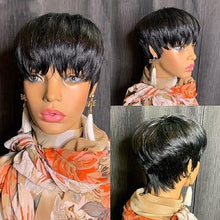 Human Hair Pixie Cut Wigs for Black Women - Short Bob Wig with Bangs and Layered Style, Full Machine-Made, Non-Lace Real Hair Wigs