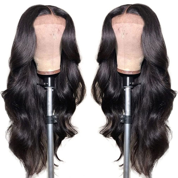 Body Wave Lace Closure Human Hair Wigs for Black Women - Brazilian Virgin 4x4 Pre-Plucked Lace Closure with Bleached Knots and Baby Hair, Natural Color, 150 Density