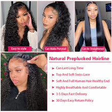 28-Inch Deep Wave Lace Front Wig - 13x4 HD Transparent Lace Frontal Human Hair Wig for Women, Brazilian Curly Glueless Design, Pre-Plucked Natural Black Color