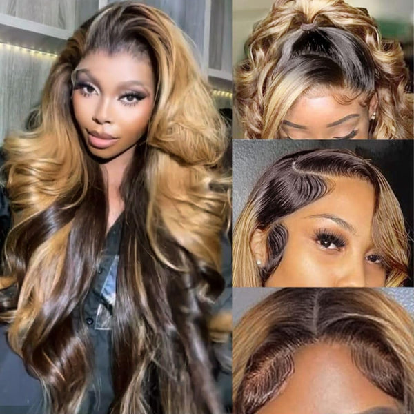 200 Density 13X6 Honey Blonde Lace Front Wigs for Women - Pre-Plucked Human Hair with Baby Hair, HD Transparent Body Wave, 18 Inch