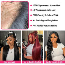 34-Inch Human Hair Lace Front Wig, 200 Density, 13x4 HD Pre-Plucked, Glueless, Straight, Natural Color for Women