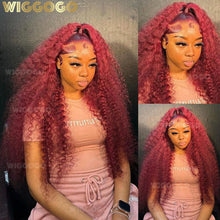 99J Burgundy Lace Front Wig - 13X4 Curly Human Hair with HD Lace and 13X6 Deep Wave Frontal