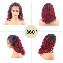 18-Inch Body Wave Lace Front Wig - Human Hair Ocean Wave 13X4 HD Transparent 360° Full Lace Ombre Frontal Wig, Pre-Plucked with Baby Hair, 12A Glueless for Women in Tt1B/Bug (Black Red)