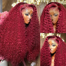 99J Burgundy Lace Front Wig - 13X4 Curly Human Hair with HD Lace and 13X6 Deep Wave Frontal