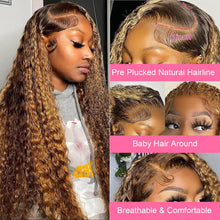 26-Inch 13X6 Highlight Ombre Deep Wave Lace Front Wig - Pre-Plucked Human Hair #4/27 Glueless Water Wave Honey Blonde Curly Lace Frontal Wig for Women