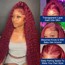 99J Burgundy Lace Front Wig - 13X4 Curly Human Hair with HD Lace and 13X6 Deep Wave Frontal
