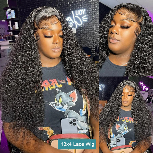 200 Density HD 13X6 Transparent Deep Water Wave Curly Human Hair Lace Frontal Wig, 30-34 Inch, 13X4 Lace Front Human Hair Wig