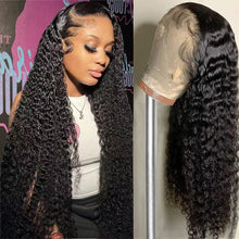 28-Inch Deep Wave Lace Front Wig - 13x4 HD Transparent Lace Frontal Human Hair Wig for Women, Brazilian Curly Glueless Design, Pre-Plucked Natural Black Color