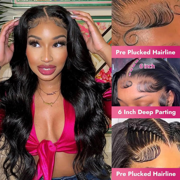 13X6 HD Lace Front Wig - 200 Density Body Wave Human Hair, Pre-Plucked Brazilian Virgin Wig for Women (28 Inch)