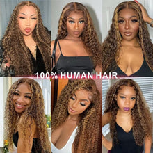 Jerry Curly Human Hair Wig with Highlight P4/30 T Closure, Glueless, Pre-Plucked and Pre-Cut Lace, 200% Density, 24 Inches, Featuring Elastic Band