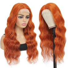 22-Inch Orange Body Wave Lace Front Wig with 4X4 HD Transparent Closure - Pre-Plucked Brazilian Human Hair Glueless Wig with Baby Hair