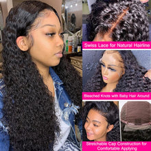 28-Inch Deep Wave Lace Front Wig - 13x4 HD Transparent Lace Frontal Human Hair Wig for Women, Brazilian Curly Glueless Design, Pre-Plucked Natural Black Color