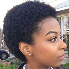 Short Afro Kinky Curly Wigs - 100% Human Hair Pixie Cut, Brazilian Virgin Hair in Natural Color