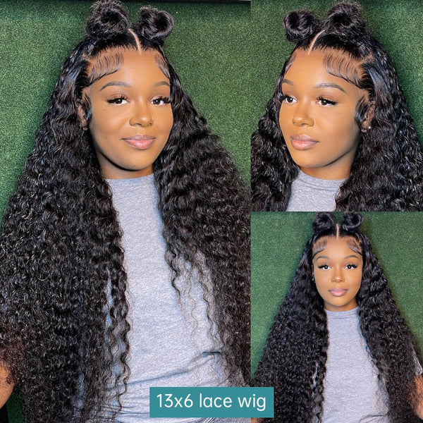 200 Density HD 13X6 Transparent Deep Water Wave Curly Human Hair Lace Frontal Wig - 30 to 34 Inch 13X4 Lace Front Human Hair Wig