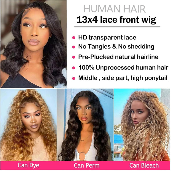 18-Inch Body Wave Lace Front Wig - Human Hair Ocean Wave 13X4 HD Transparent 360° Full Lace Ombre Frontal Wig, Pre-Plucked with Baby Hair, 12A Glueless for Women in Tt1B/Bug (Black Red)