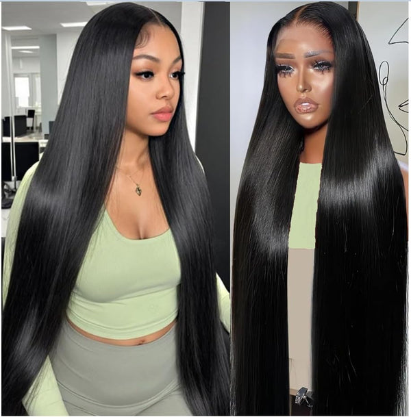 Premium 28-Inch Straight Lace Front Wig - 13X4 HD Lace, Pre-Plucked 180 Density, Glueless Design for Black Women with Baby Hair