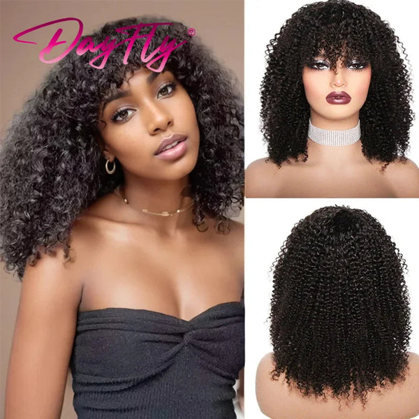 Human Hair Curly Wig With Bangs Natural Brazilian Hair Wigs For Women Short Curly Bob Wigs With Fringe 180% D Full Machine Wigs Neomi’ Tress and Trend