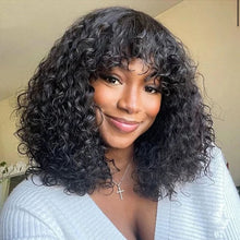 Human Hair Curly Wig With Bangs Natural Brazilian Hair Wigs For Women Short Curly Bob Wigs With Fringe 180% D Full Machine Wigs Neomi’ Tress and Trend