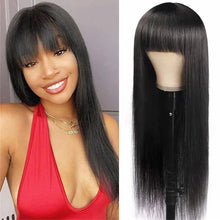 Silky Wig Human Hair Full Machine Made Straight 100% Human Hair Wigs With Bangs For Women Brazilian Cheap Wig On Sale Clearance Neomi’ Tress and Trend