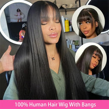 Silky Wig Human Hair Full Machine Made Straight 100% Human Hair Wigs With Bangs For Women Brazilian Cheap Wig On Sale Clearance Neomi’ Tress and Trend