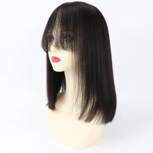 14“ Human Hair Wig for Women 6X6” Silk Top with PU Around Bob Hair with Bangs Soft Breathable Natural Scalp Free Part Neomi’ Tress and Trend