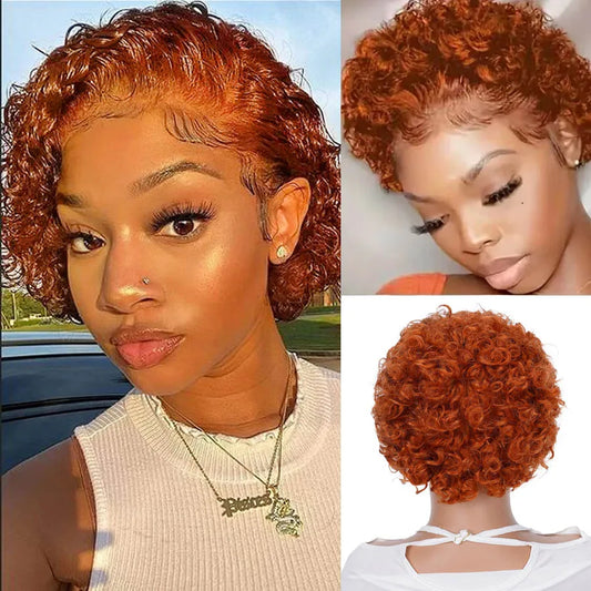Pixie Cut Wig Human Hair Curly Lace Front-0