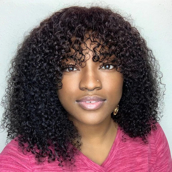 Curly Human Hair Wigs For Women 100% Human Hair Bob Wig Kinky Curly Wig With Bangs Perruque Cheveux Humain Full Machine Made Wig Neomi’ Tress and Trend