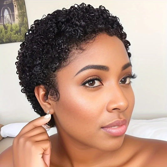 Short Afro Curly Human Hair Wig-0