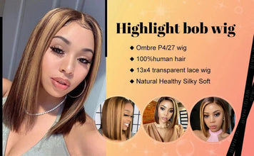13x4 Transparent Lace Front Bob Wig Human Hair Ombre Honey Blonde 13x4 Wigs 10-16inch  4/27 Colored Transparent Frontal Lace Wig Neomi’ Tress and Trend
