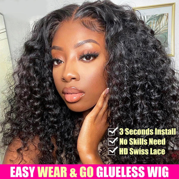 Water Wave Glueless Wig Pre-Cut Lace Wig 180% Pre-Plucked Natural Wave Wear Go Glueless Curly Human Hair Wigs For Women Neomi’ Tress and Trend