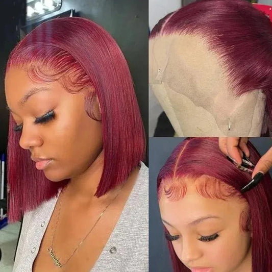 Burgundy Transparent Bob Human Hair Wig-0