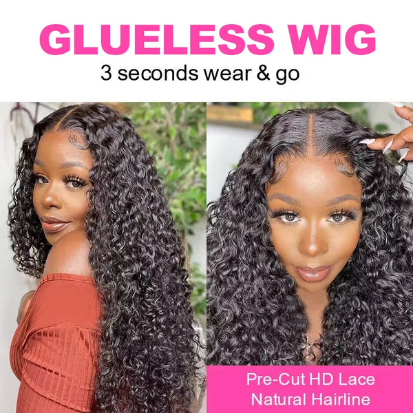 Water Wave Glueless Wig Pre-Cut Lace Wig 180% Pre-Plucked Natural Wave Wear Go Glueless Curly Human Hair Wigs For Women Neomi’ Tress and Trend