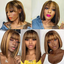 100% Human Hair Wig With Bangs Brazilian Straight Bangs Bob Wigs Full Machine Made Wig For Women Short Bob Wigs Neomi’ Tress and Trend