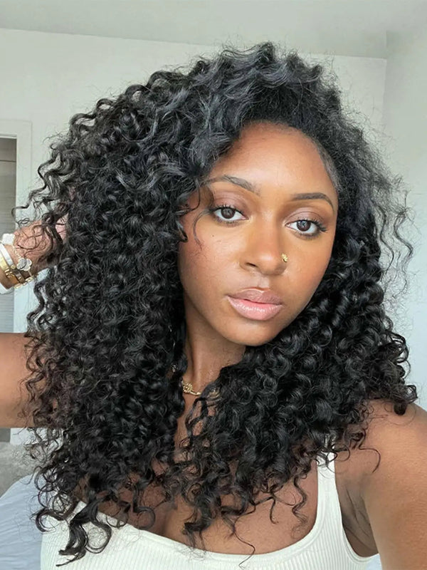 Kinky Curly Human Hair Wig 3 IN 1 Half Wigs Human Hair 250% Density Full Machine Made Clip-in With Drawstring Seamless Neomi’ Tress and Trend