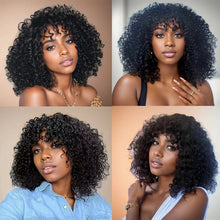 Human Hair Curly Wig With Bangs Natural Brazilian Hair Wigs For Women Short Curly Bob Wigs With Fringe 180% D Full Machine Wigs Neomi’ Tress and Trend