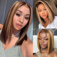 13x4 Transparent Lace Front Bob Wig Human Hair Ombre Honey Blonde 13x4 Wigs 10-16inch  4/27 Colored Transparent Frontal Lace Wig Neomi’ Tress and Trend