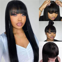 Silky Wig Human Hair Full Machine Made Straight 100% Human Hair Wigs With Bangs For Women Brazilian Cheap Wig On Sale Clearance Neomi’ Tress and Trend