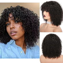 Human Hair Curly Wig With Bangs Natural Brazilian Hair Wigs For Women Short Curly Bob Wigs With Fringe 180% D Full Machine Wigs Neomi’ Tress and Trend