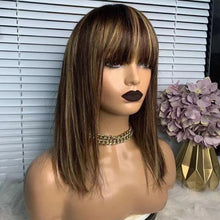 100% Human Hair Wig With Bangs Brazilian Straight Bangs Bob Wigs Full Machine Made Wig For Women Short Bob Wigs Neomi’ Tress and Trend