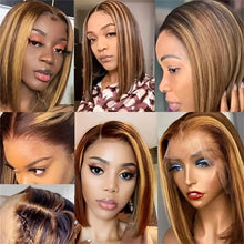 13x4 Transparent Lace Front Bob Wig Human Hair Ombre Honey Blonde 13x4 Wigs 10-16inch  4/27 Colored Transparent Frontal Lace Wig Neomi’ Tress and Trend