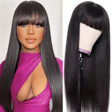 Silky Wig Human Hair Full Machine Made Straight 100% Human Hair Wigs With Bangs For Women Brazilian Cheap Wig On Sale Clearance Neomi’ Tress and Trend