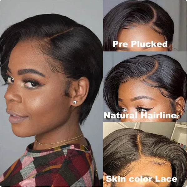 Human Hair 13X2 Wigs Short Pixie Cut Wigs Straight Bob HDTransparent Lace Frontal Wigs For Black Women 250Density Perruque Cheap Neomi’ Tress and Trend