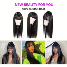 Silky Wig Human Hair Full Machine Made Straight 100% Human Hair Wigs With Bangs For Women Brazilian Cheap Wig On Sale Clearance Neomi’ Tress and Trend