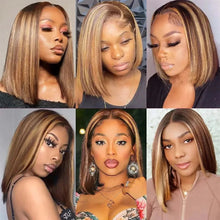 13x4 Transparent Lace Front Bob Wig Human Hair Ombre Honey Blonde 13x4 Wigs 10-16inch  4/27 Colored Transparent Frontal Lace Wig Neomi’ Tress and Trend